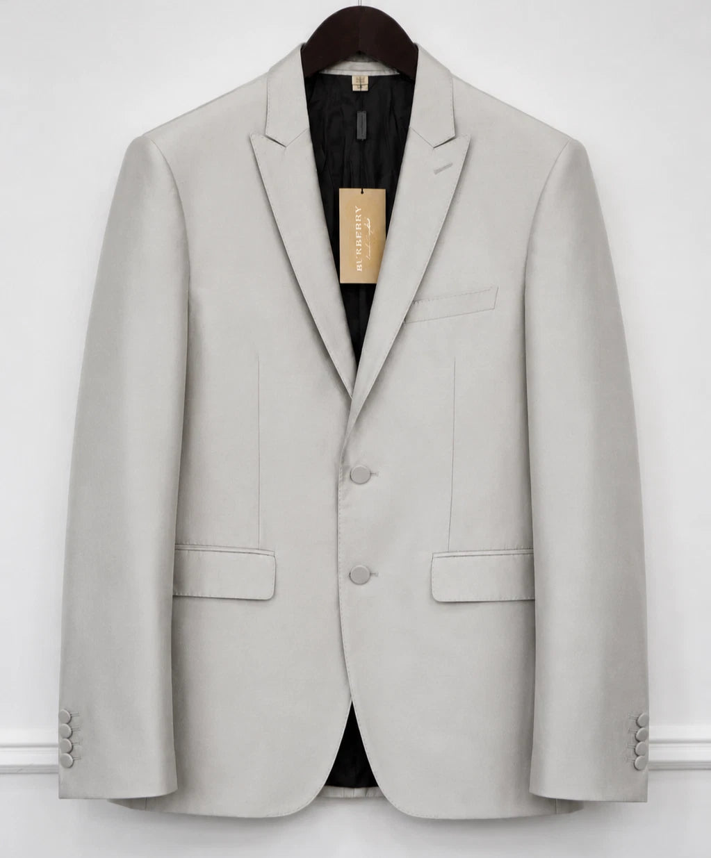 Men Burberry Suit Tuxedo Peak Silk Pale Grey